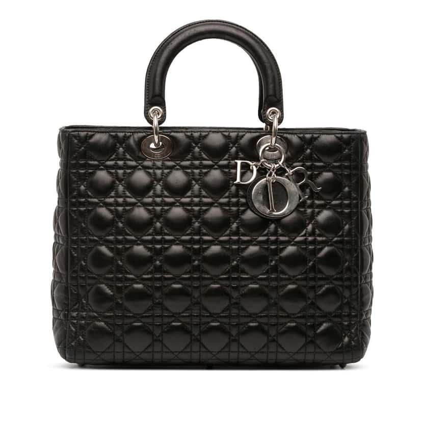 Dior Large Lambskin Cannage Lady Dior Black Leather Good condition - Front View