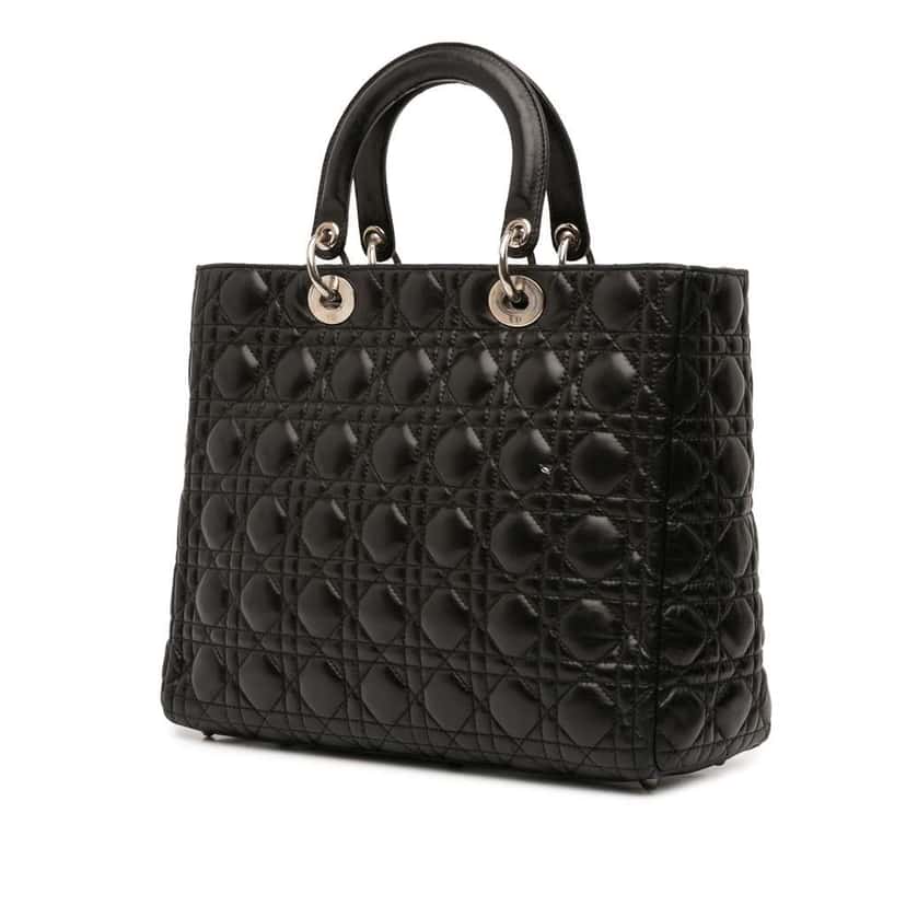 Dior Large Lambskin Cannage Lady Dior Black Leather Good condition - Back View