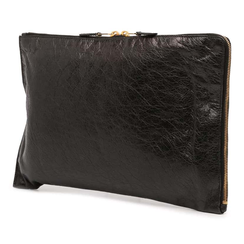 Balenciaga Lambskin Motocross Giant 12 Zip Around Flat Clutch Black Leather Good condition - Back View