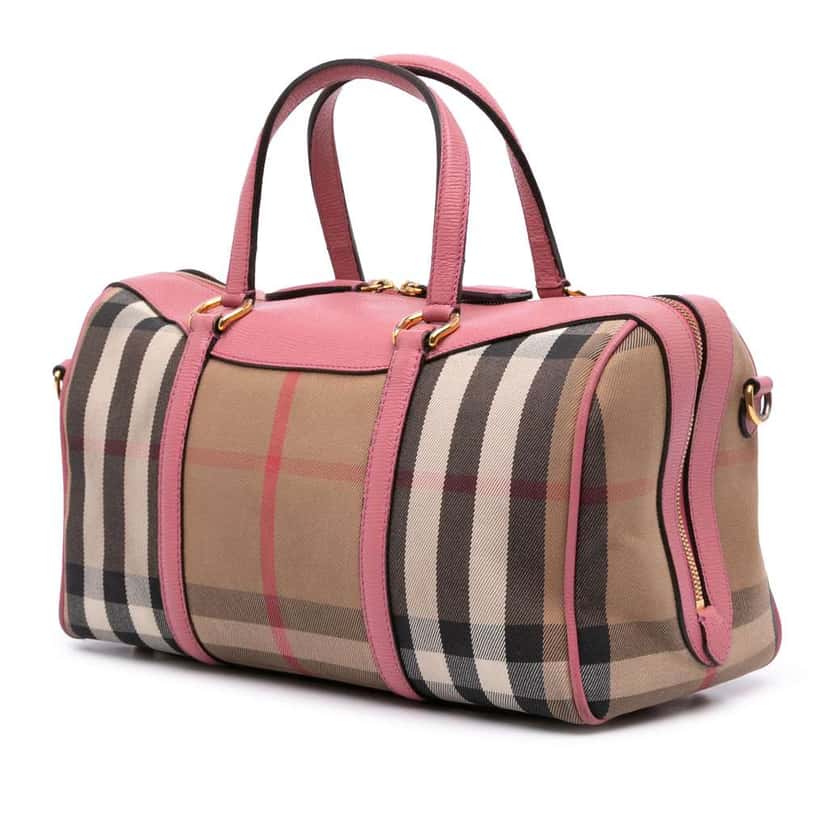 Burberry Medium House Check Canvas Derby Alchester Bowling Bag Brown Canvas Good condition - Back View