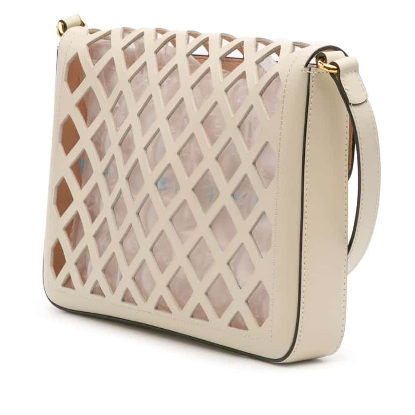Gucci Medium Cutout Leather and Flora Canvas Traforata Flap Crossbody White Leather Good condition - Back View
