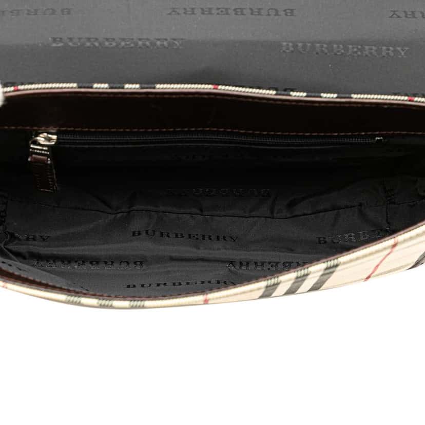 Burberry House Check Canvas Flap Crossbody Brown Canvas Good condition - Model View