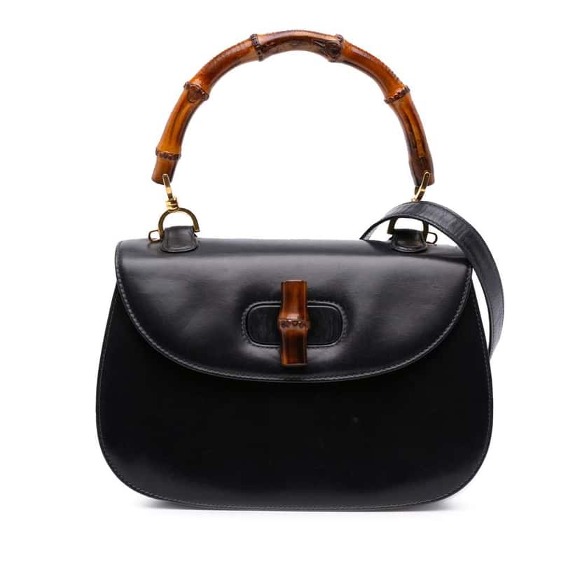 Gucci Calfskin Bamboo Night Black Leather Good condition - Front View