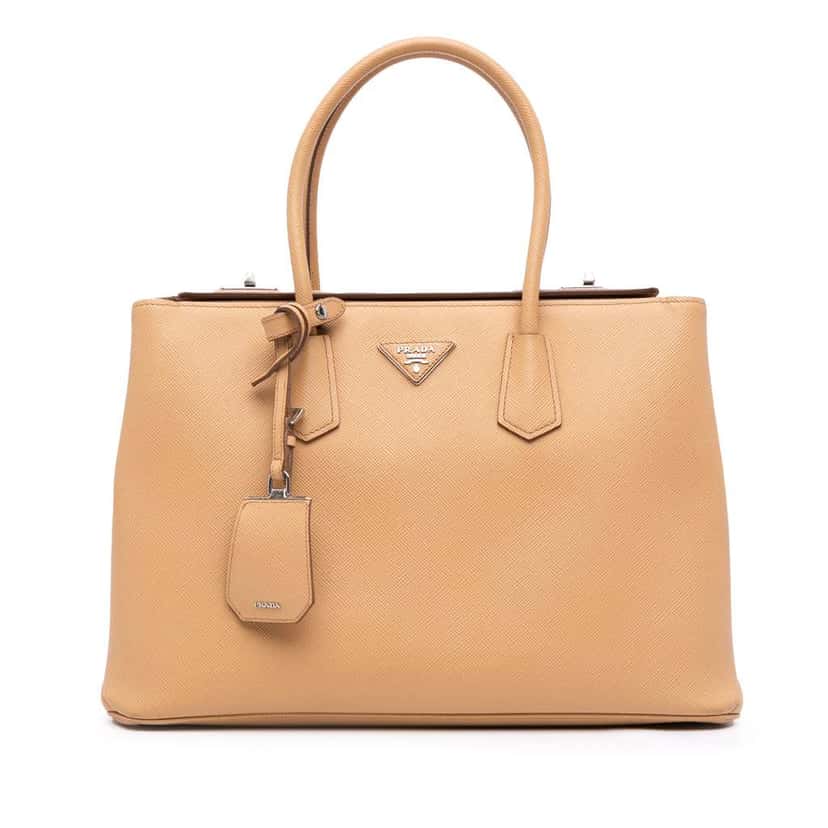 Prada Saffiano Cuir Twin Lock Satchel Brown Leather Good condition - Front View