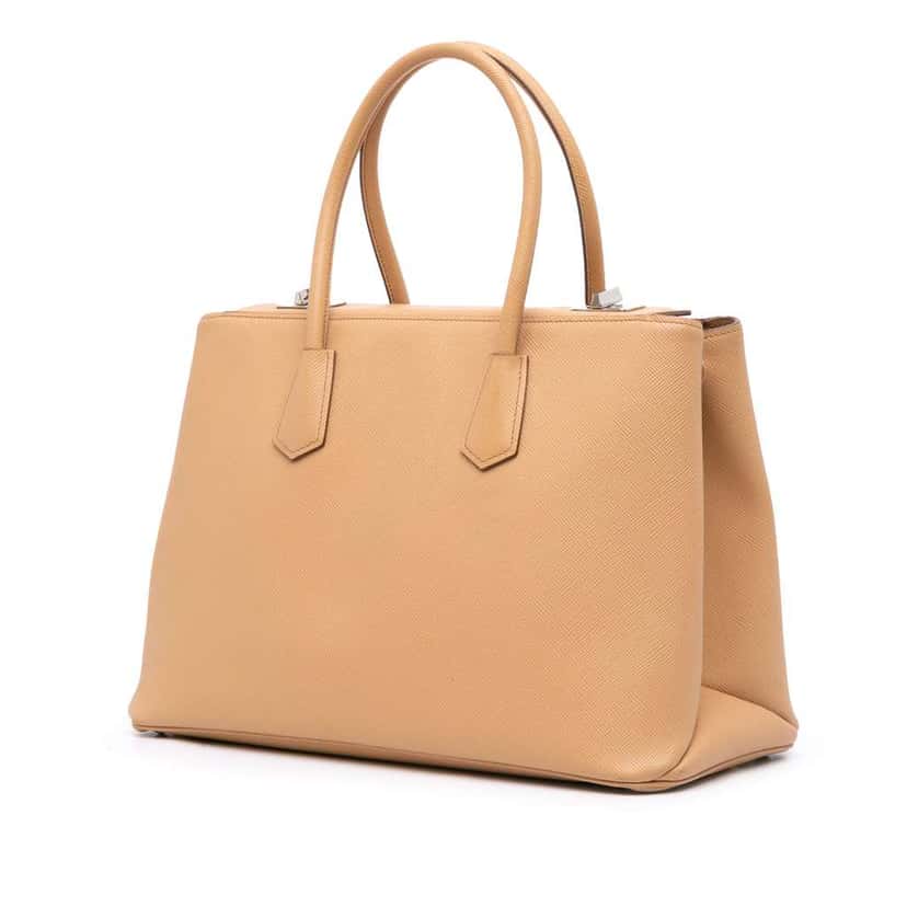 Prada Saffiano Cuir Twin Lock Satchel Brown Leather Good condition - Back View