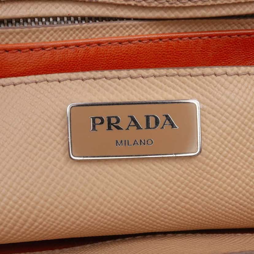 Prada Saffiano Cuir Twin Lock Satchel Brown Leather Good condition - Box View