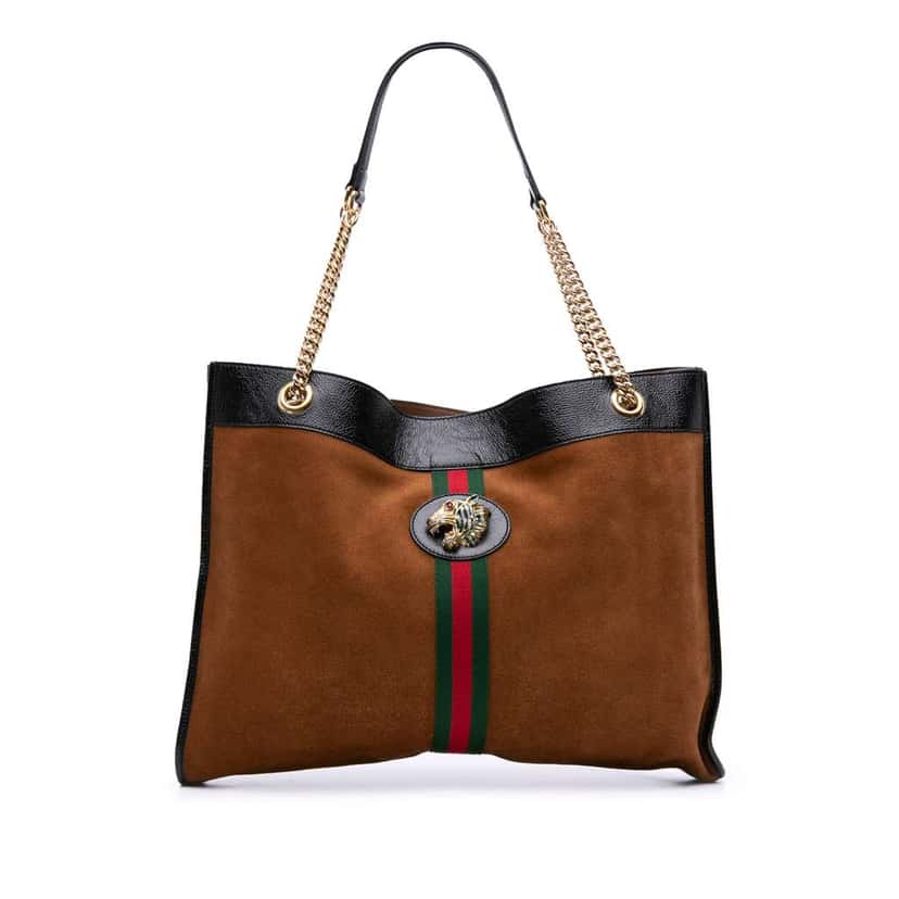 Gucci Large Web Suede Rajah Tote Brown Leather Good condition - Front View