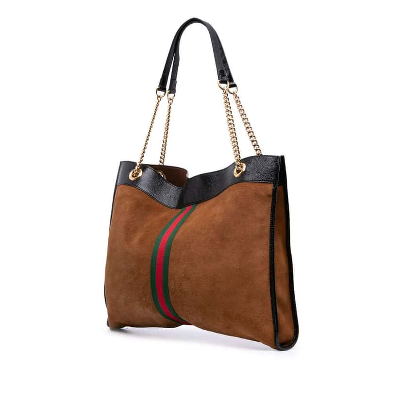 Gucci Large Web Suede Rajah Tote Brown Leather Good condition - Back View
