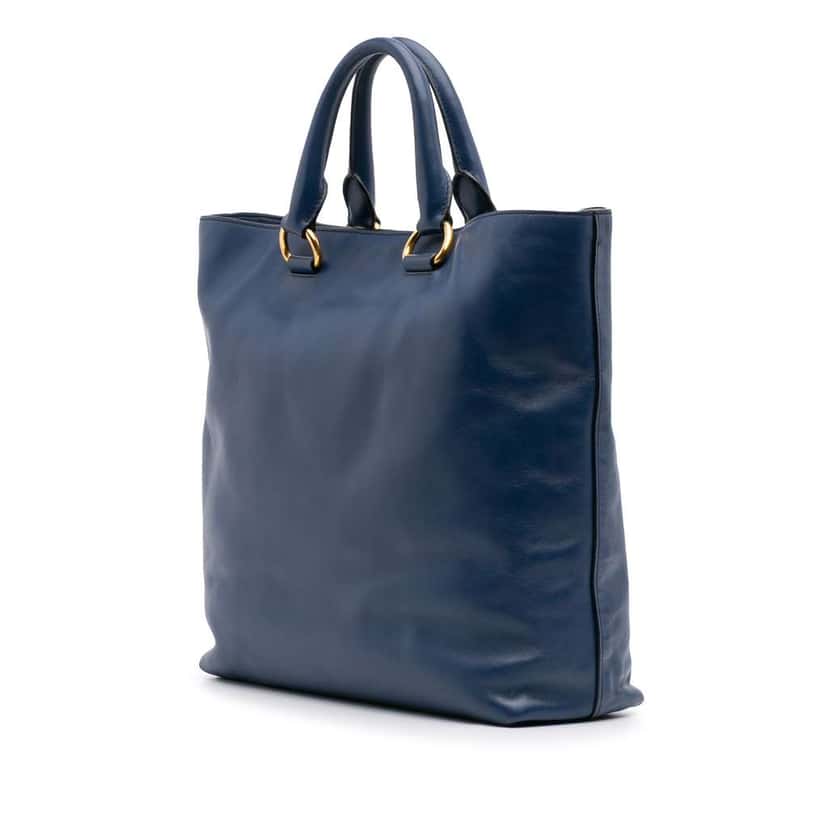 Prada Soft Calf Open Convertible Tote Blue Leather Very good condition - Back View