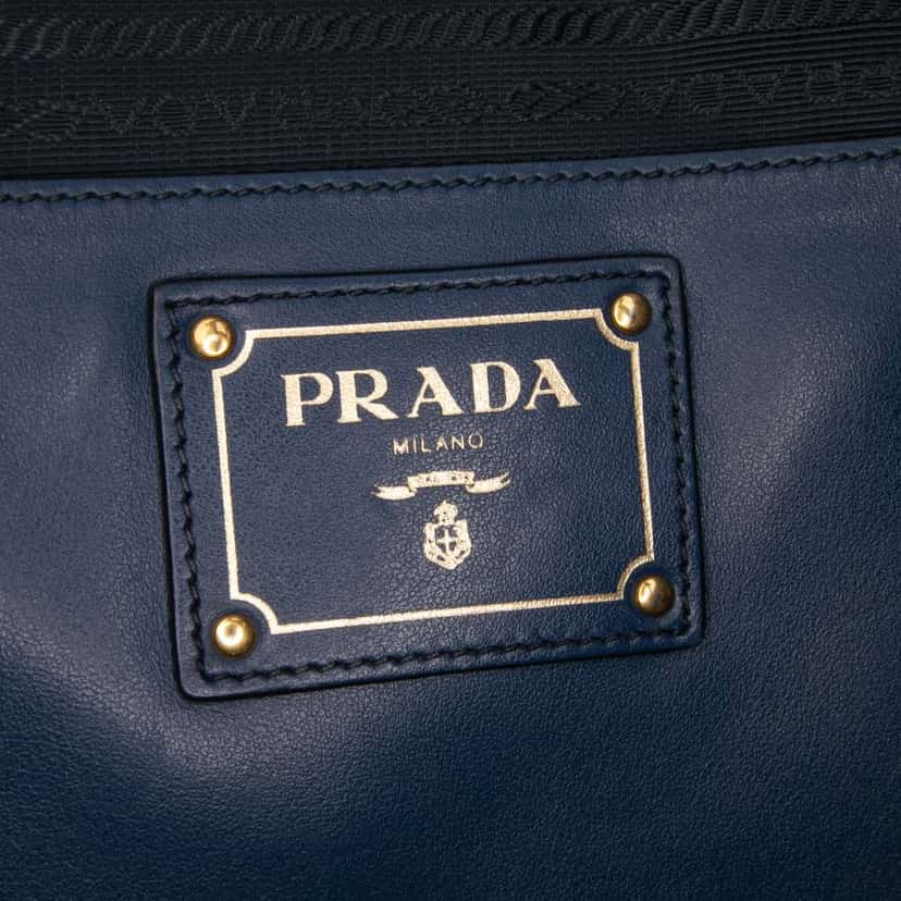 Prada Soft Calf Open Convertible Tote Blue Leather Very good condition - Box View