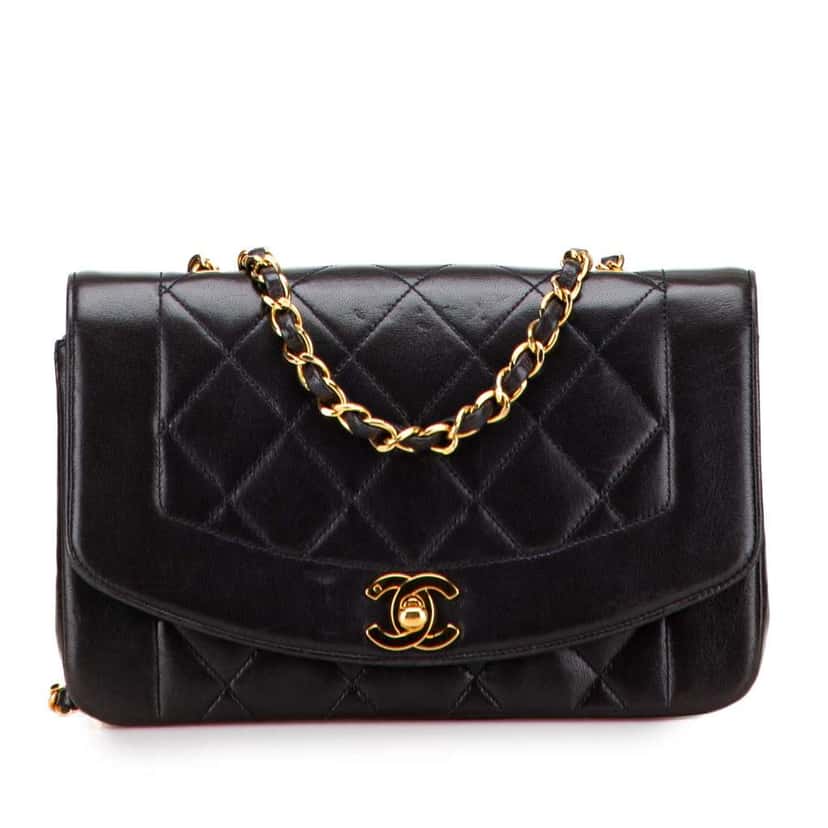 Chanel Small Lambskin Diana Flap Black Leather Good condition - Front View