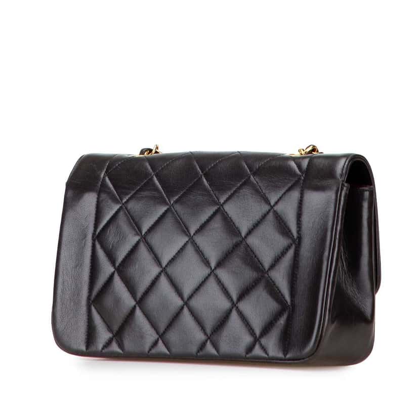 Chanel Small Lambskin Diana Flap Black Leather Good condition - Back View