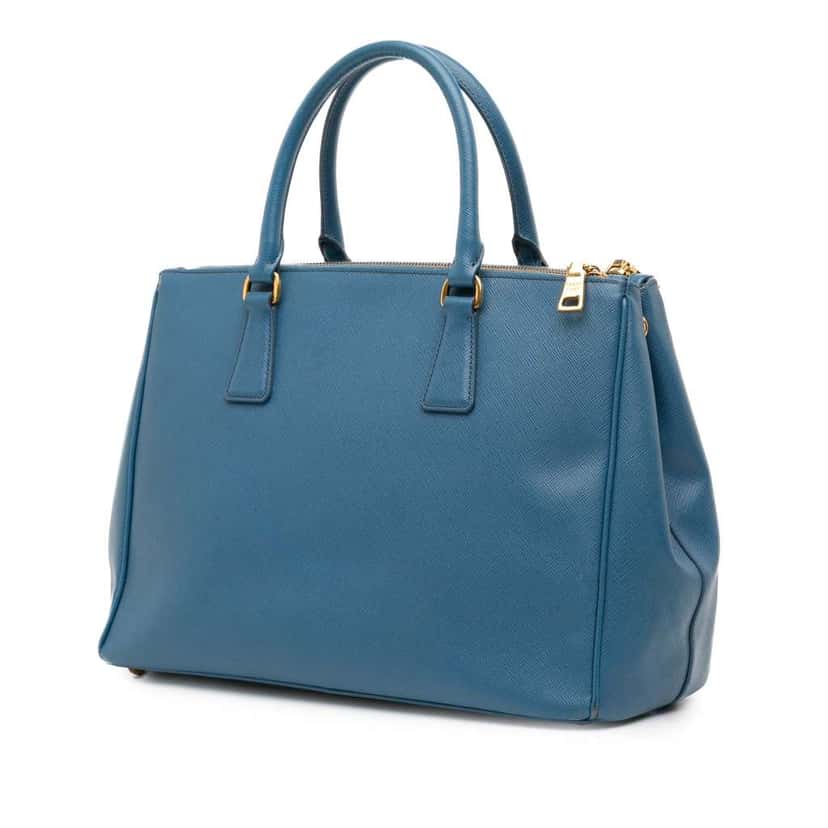 Prada Medium Saffiano Lux Galleria Double Zip Satchel Blue Leather Good condition - Back View
