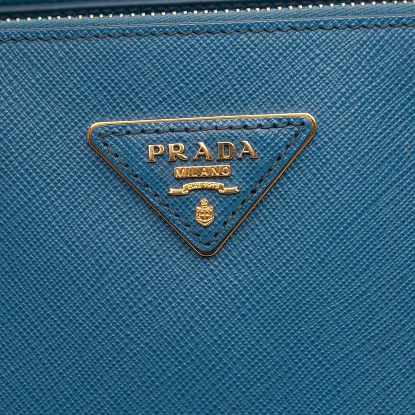 Prada Medium Saffiano Lux Galleria Double Zip Satchel Blue Leather Good condition - Box View