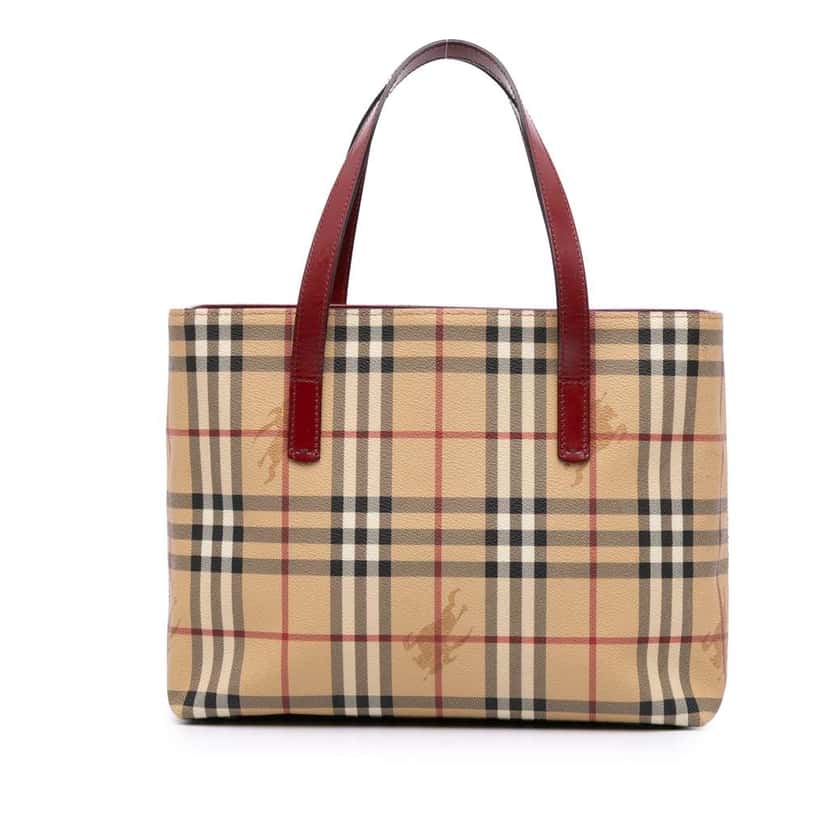 Burberry Haymarket Check Coated Canvas Tote Brown Canvas Good condition - Front View