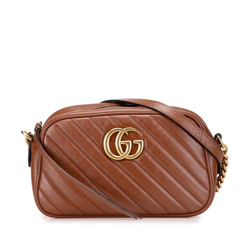 Gucci Small GG Marmont Matelasse Leather Crossbody Brown Leather Good condition - Front View