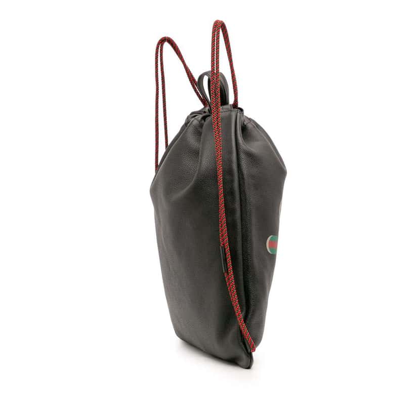 Gucci Leather Logo Drawstring Backpack Black Leather Good condition - Back View