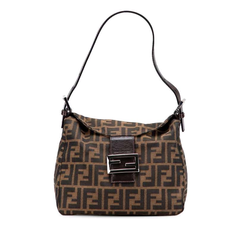 Fendi Zucca Canvas Double Flap Shoulder Bag Brown Canvas Good condition - Front View