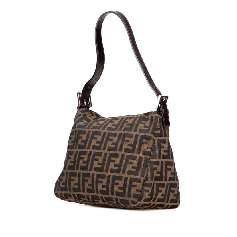 Fendi Zucca Canvas Double Flap Shoulder Bag Brown Canvas Good condition - Back View