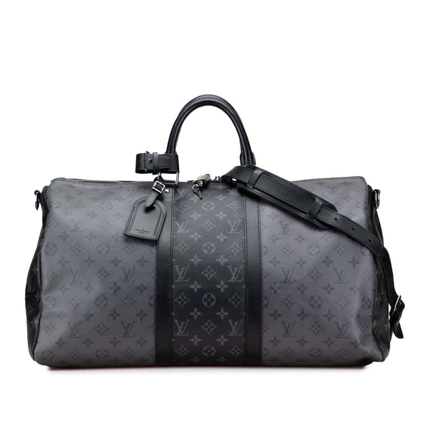 Louis Vuitton Monogram Eclipse Reverse Keepall Bandouliere 50 Grey Good condition - Front View