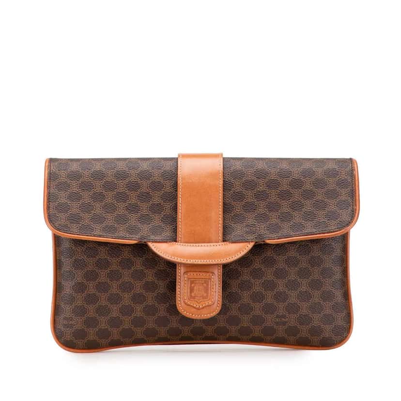 Celine Macadam Coated Canvas Clutch Brown Canvas Good condition - Front View