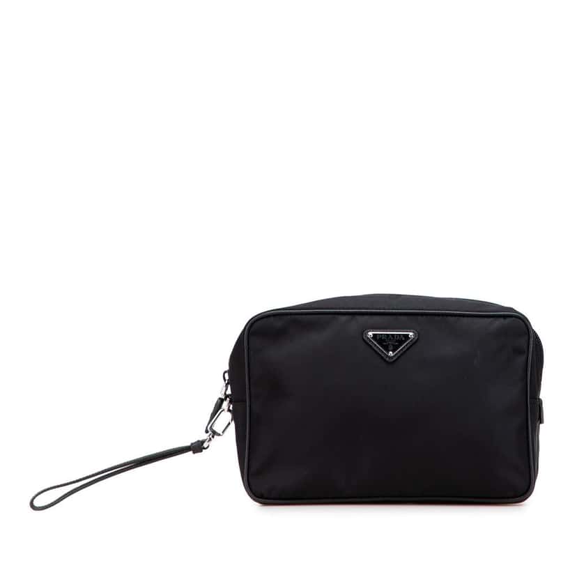 Prada Saffiano Trimmed Tessuto Clutch Black Good condition - Front View