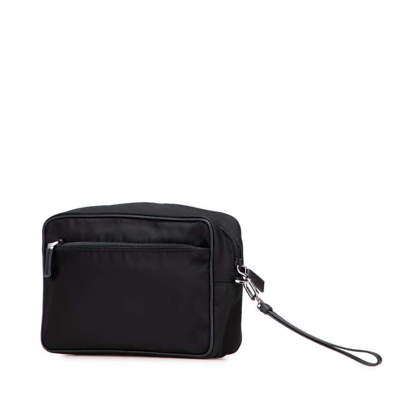 Prada Saffiano Trimmed Tessuto Clutch Black Good condition - Back View