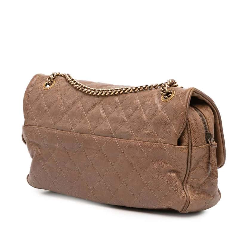 Chanel Large Quilted Caviar Shiva Flap Brown Leather Good condition - Back View