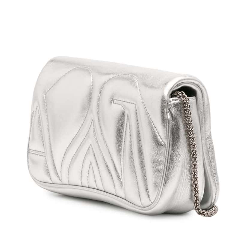 Alexander Mcqueen Mini Lambskin The Seal Chain Crossbody Silver Leather Good condition - Back View