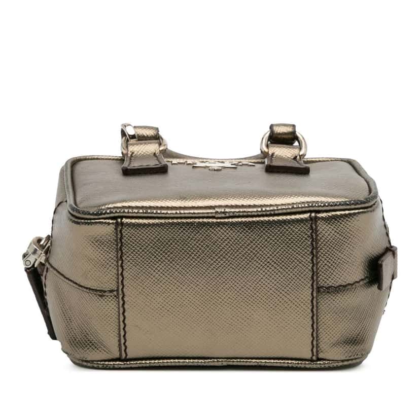 Prada Mini Metallic Saffiano Top Handle Bag Charm Grey Leather Very good condition - Inside View