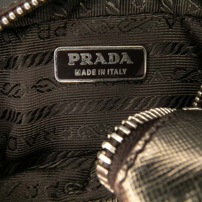 Prada Mini Metallic Saffiano Top Handle Bag Charm Grey Leather Very good condition - Box View