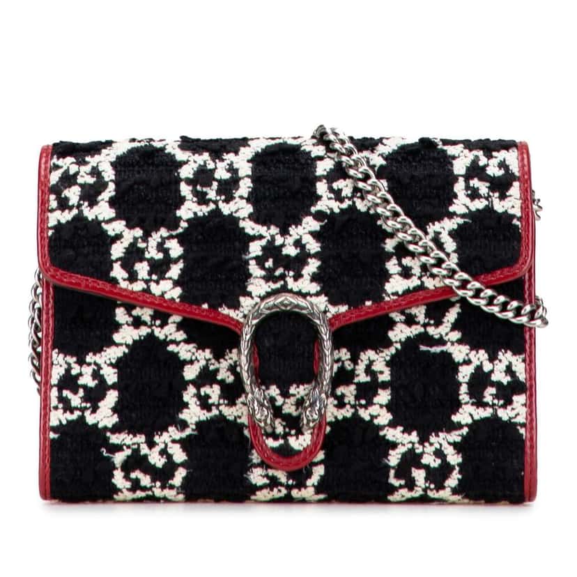 Gucci GG Tweed Dionysus Wallet on Chain Black Tweed Good condition - Front View