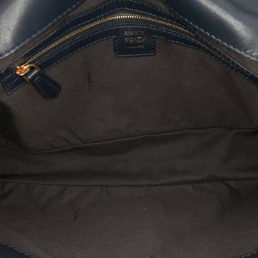 Fendi Large Zucca Embossed Leather Baguette Satchel Blue Leather Good condition - Model View