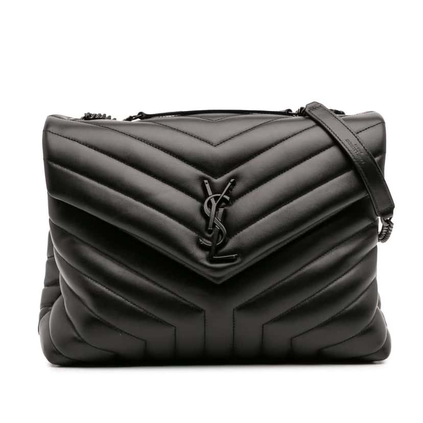 Saint Laurent Medium Matelasse Leather Monogram Monochrome Loulou Shoulder Bag Black Leather Good condition - Front View