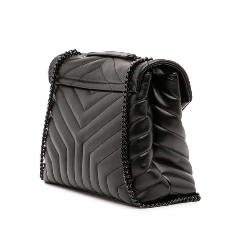 Saint Laurent Medium Matelasse Leather Monogram Monochrome Loulou Shoulder Bag Black Leather Good condition - Back View