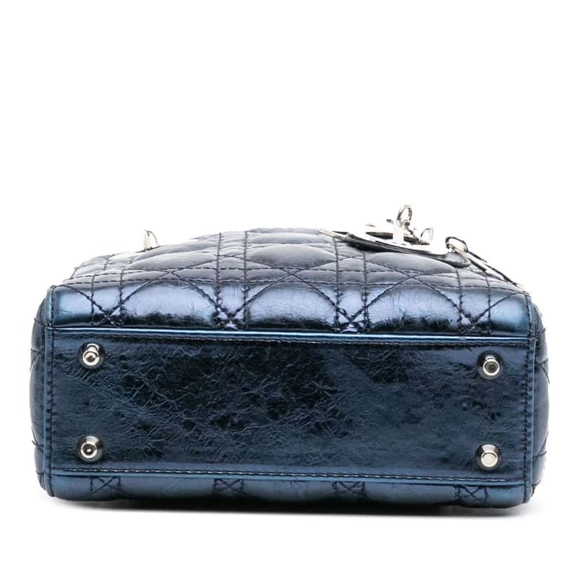 Dior Mini Crinkled Calfskin Cannage Lady Dior Blue Leather Good condition - Inside View