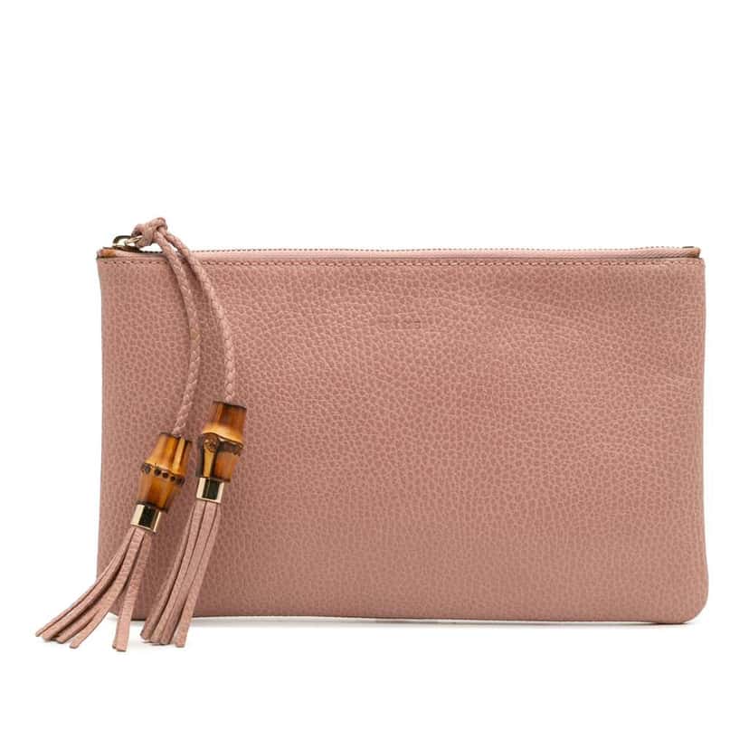 Gucci Calfskin Bamboo Clutch Pink Leather Very good condition - Front View