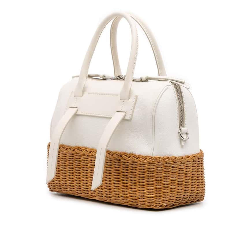 Miu Miu Wicker Trimmed Leather Top Handle Bag White Leather Good condition - Back View