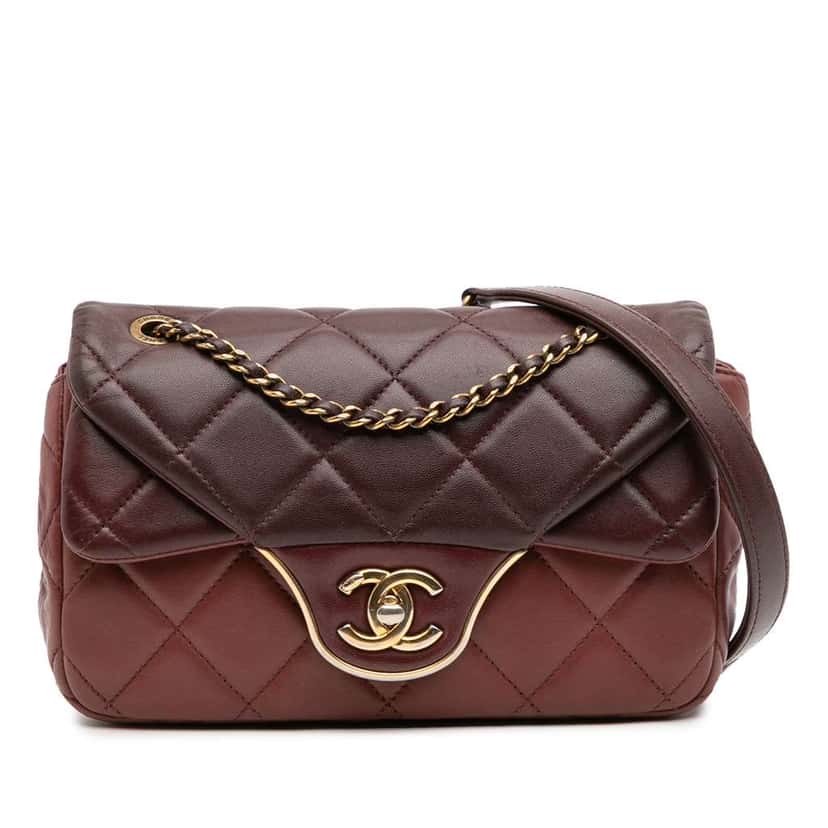 Chanel CC Tricolor Quilted Lambskin Double Flap Red Leather Good condition - Front View