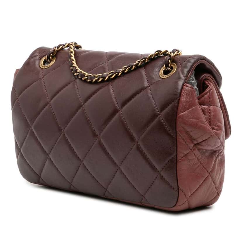 Chanel CC Tricolor Quilted Lambskin Double Flap Red Leather Good condition - Back View