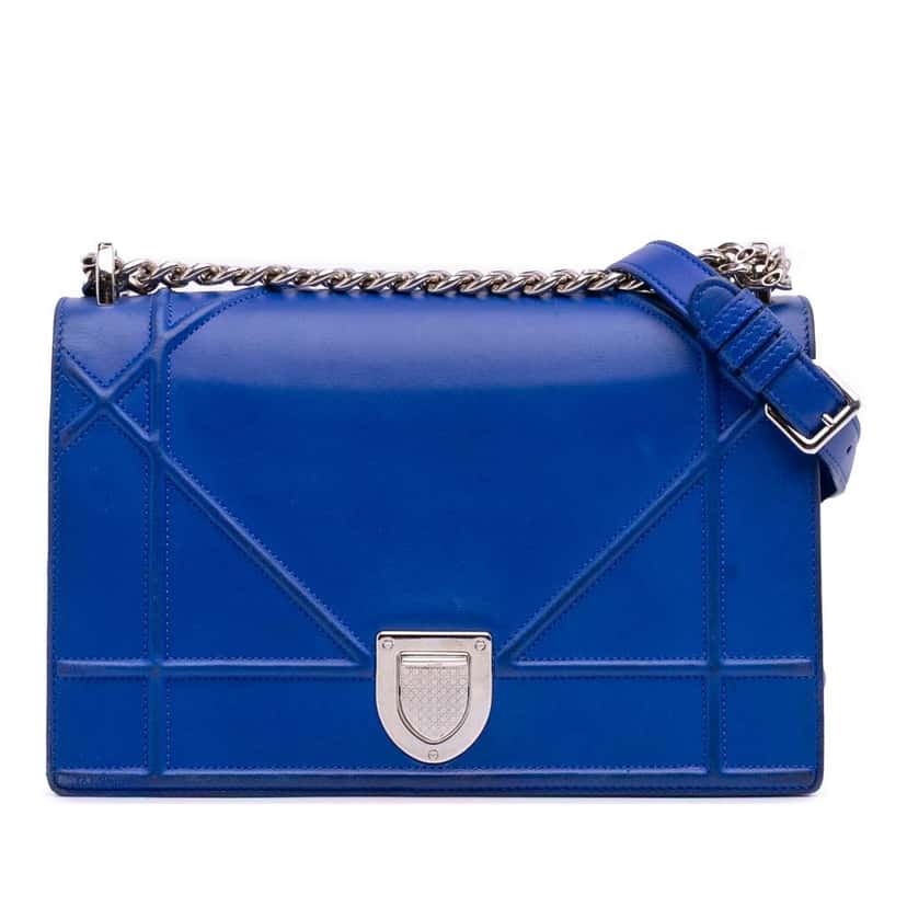 Dior Medium Lambskin Diorama Flap Blue Leather Good condition - Front View
