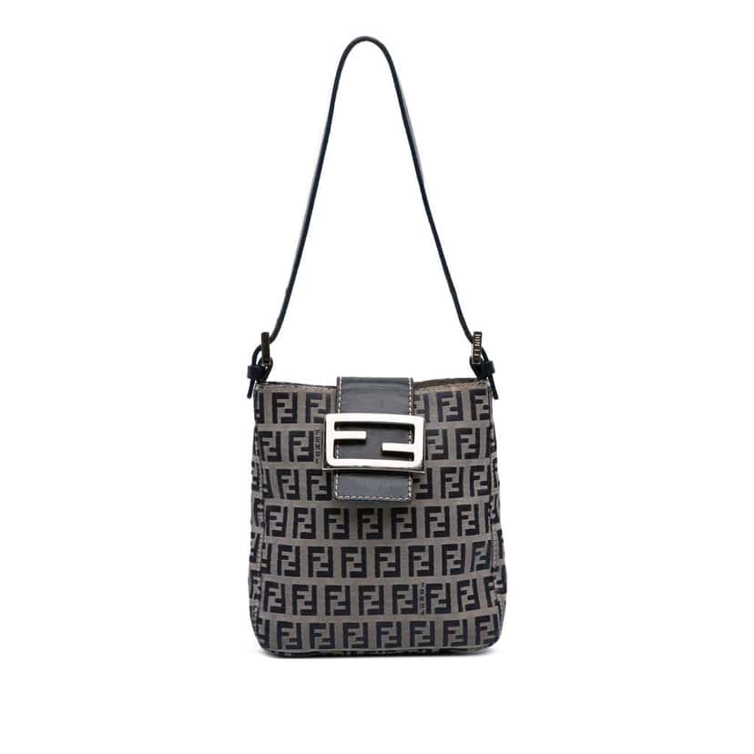 Fendi Zucchino Canvas Shoulder Bag Grey Canvas Good condition - Front View