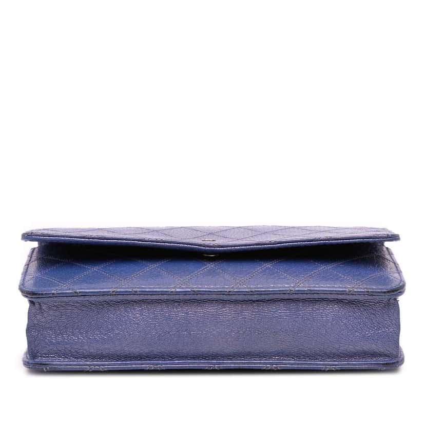 Chanel CC Calfskin Double Stitched Wallet on Chain Blue Leather Very good condition - Inside View