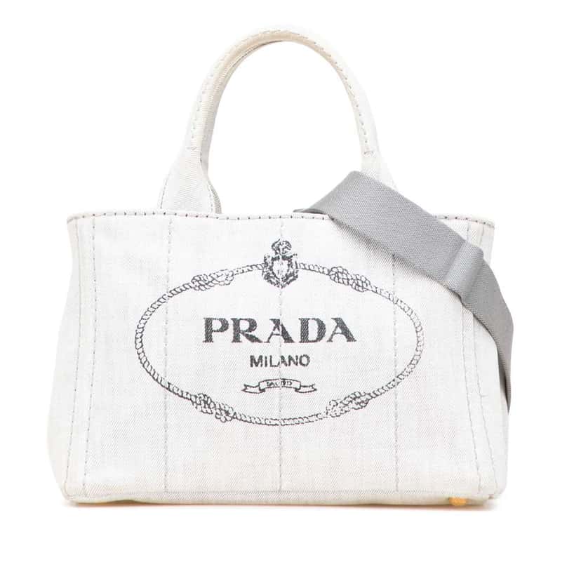 Prada Small Denim Canapa Logo Satchel Grey Denim Good condition - Front View