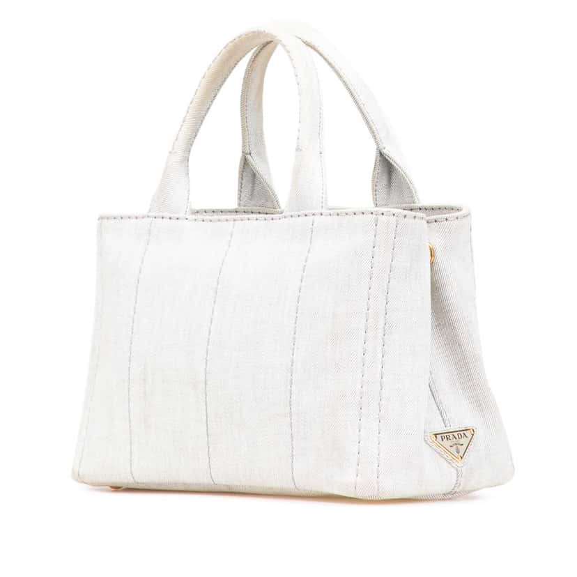 Prada Small Denim Canapa Logo Satchel Grey Denim Good condition - Back View