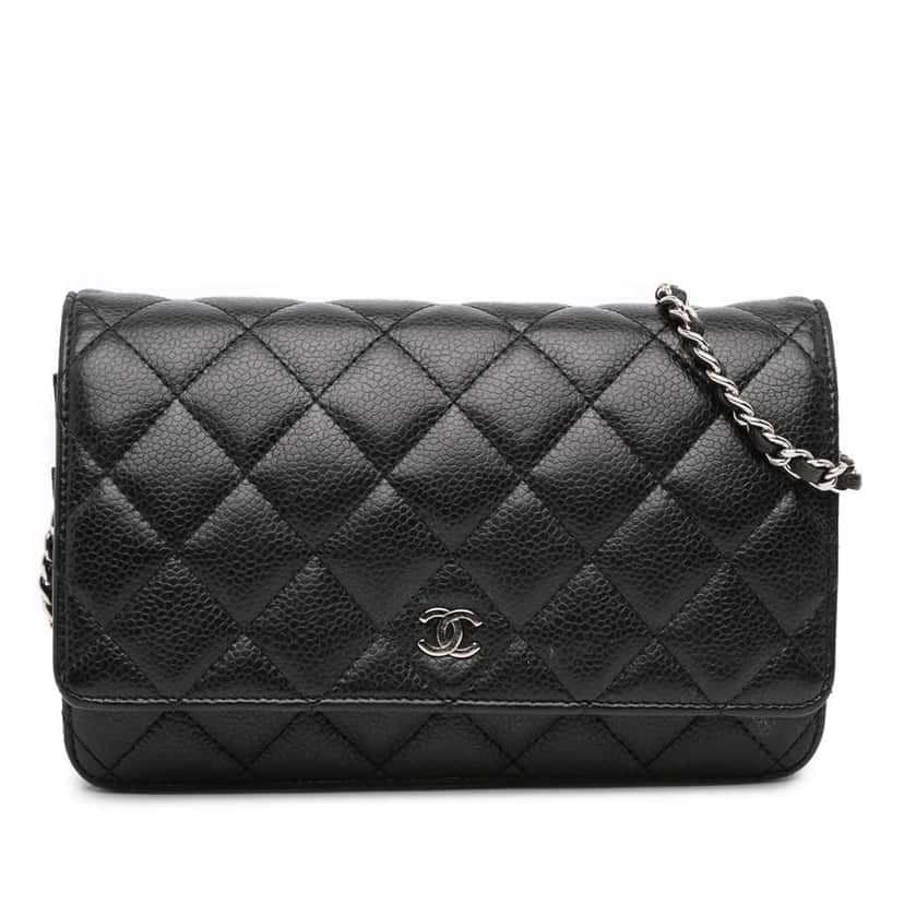 Chanel CC Quilted Caviar Wallet on Chain Black Leather Good condition - Front View