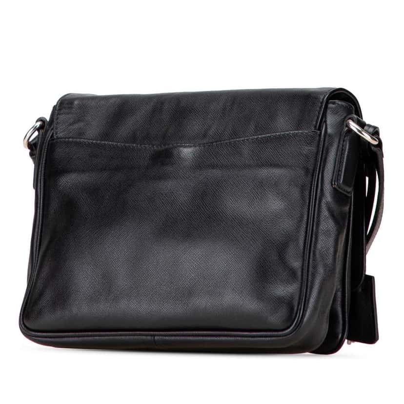 Prada Saffiano Righe Sound Lock Crossbody Black Leather Good condition - Back View