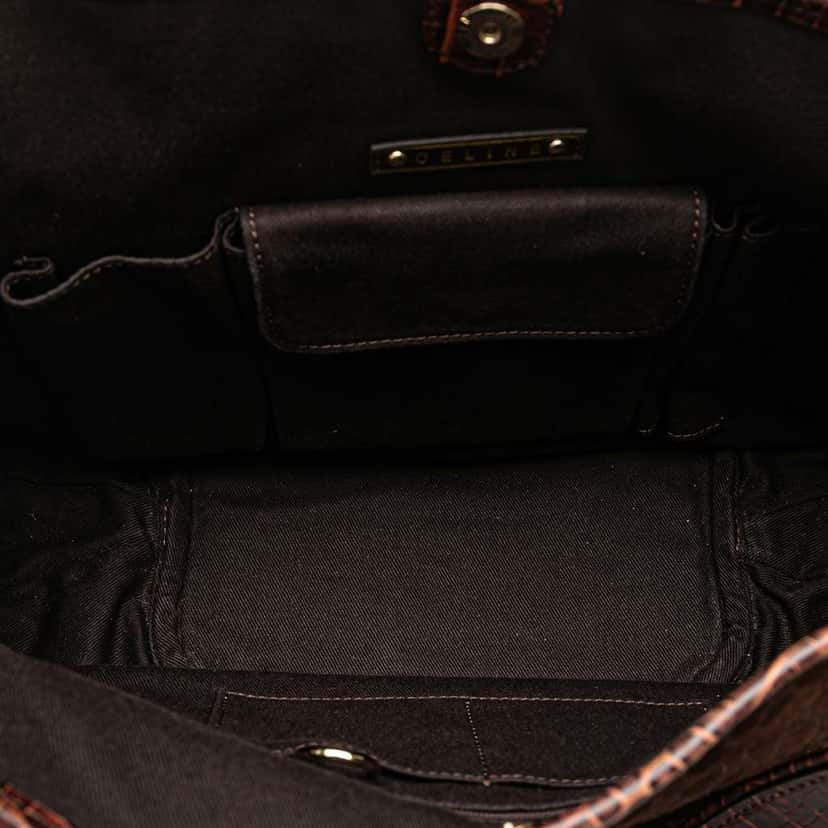 Celine Macadam Suede and Croc Embossed Leather Bittersweet Hobo Brown Leather Good condition - Model View