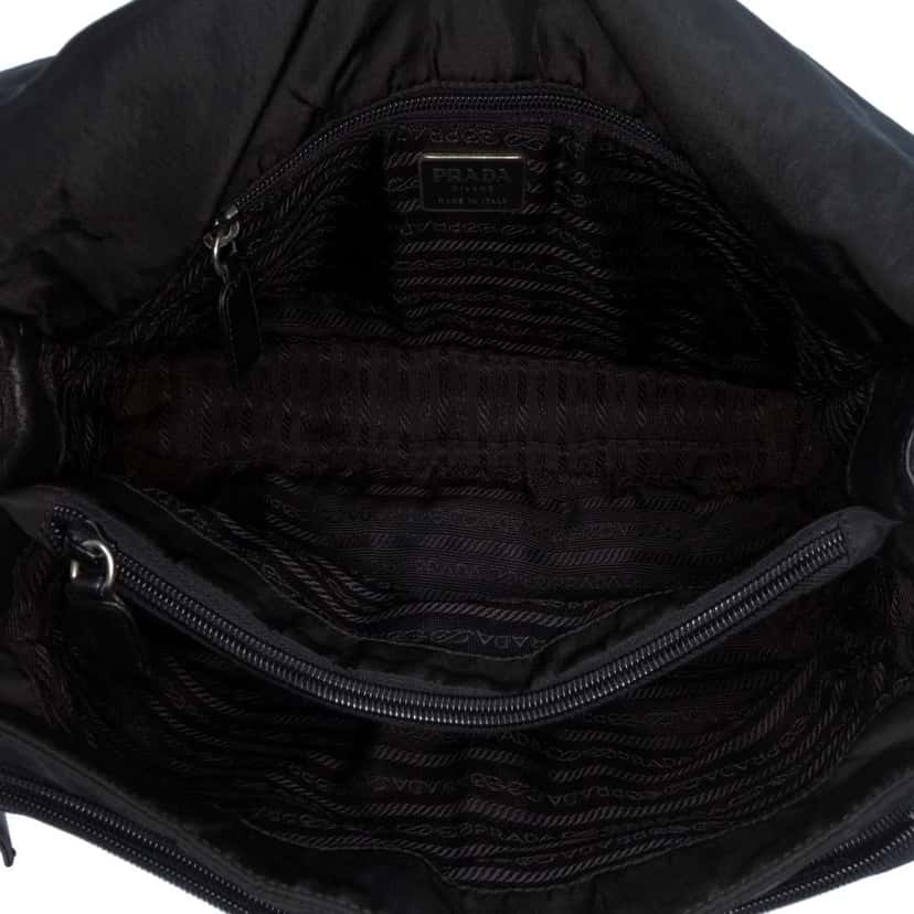 Prada Tessuto and Nappa Double Buckle Messenger Bag Black Good condition - Model View