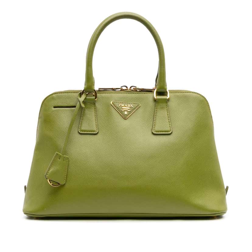 Prada Medium Saffiano Lux Promenade Satchel Green Leather Good condition - Front View